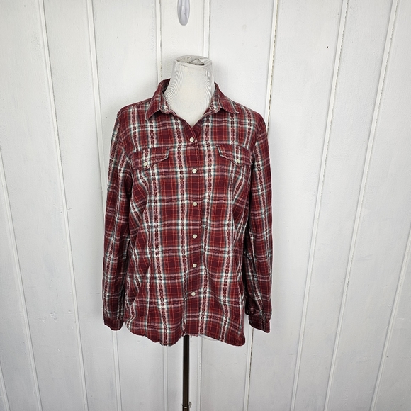 Woolrich Western Red Plaid Long Sleeve Snap Button Down Top Women's Large - Picture 9 of 12